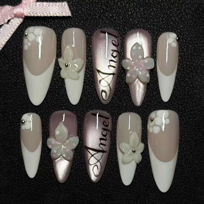 Resin Art Alphabet - 30 faux ongles en forme d'amande,