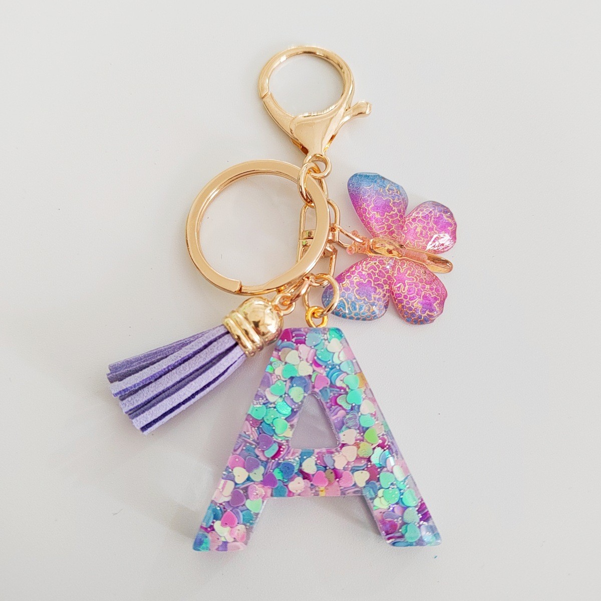 Resin Art Alphabet - Porte-clés tendance avec initiale, franges et
